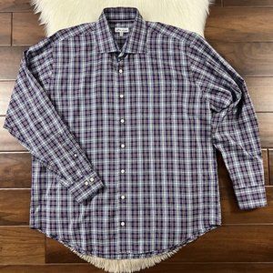 Peter Millar Men's Size XL Crestline Plaid Cotton Silk Long‎ Sleeve Button Shirt